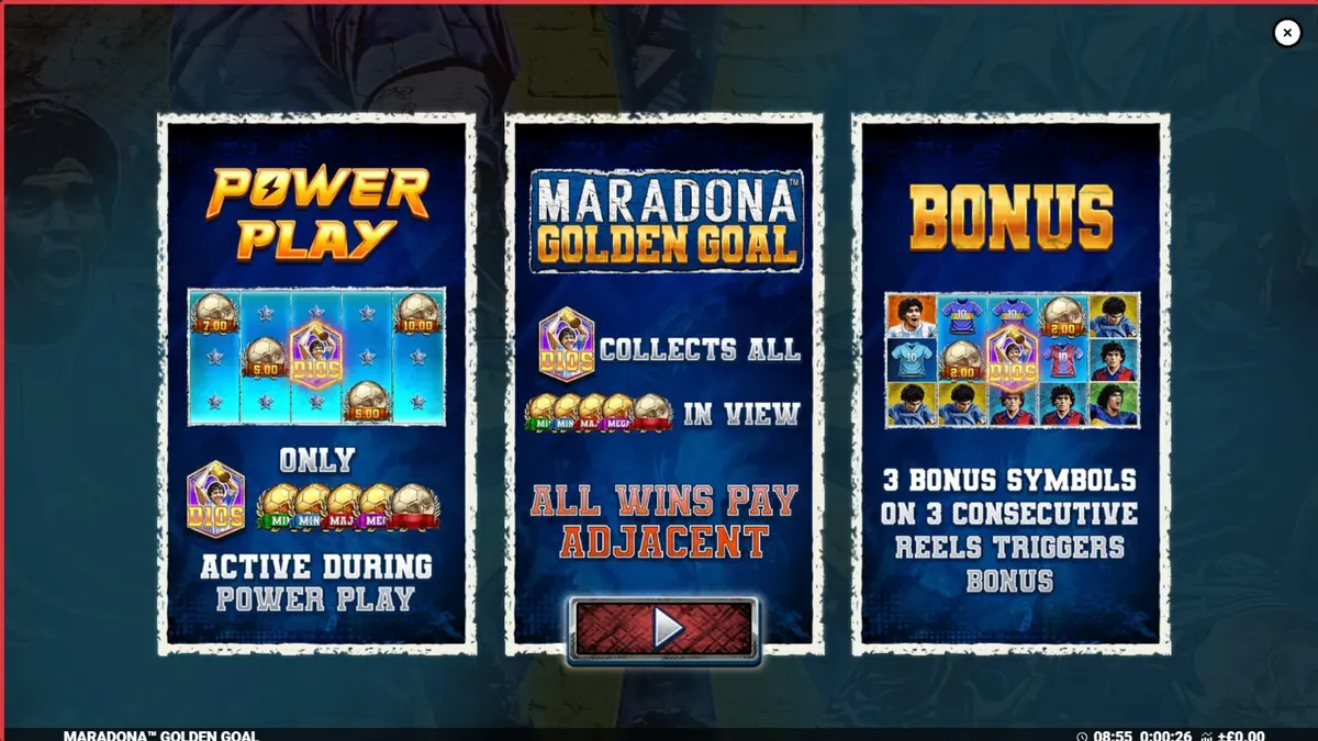 Interface do jogo Maradona Golden Goal em um dispositivo móvel mostrando o campo de futebol