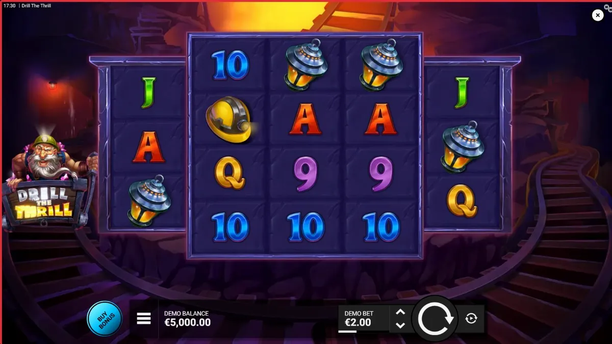 Interface do jogo Drill the Thrill com minerador e brocas industriais